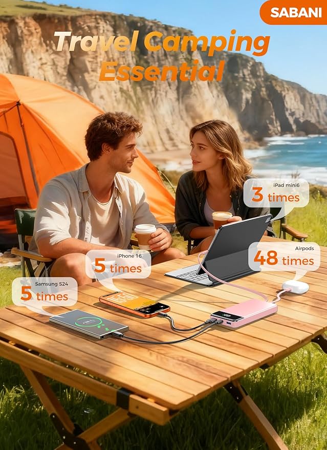 Portable Charger 35000mAh Power Bank - Powerbank with 4 Built in Cables, 22.5W Fast Charging Travel Camping Essential Battery Pack Compatible with iPhone 17 16 15 14 13 Samsung Google, 1 Pack