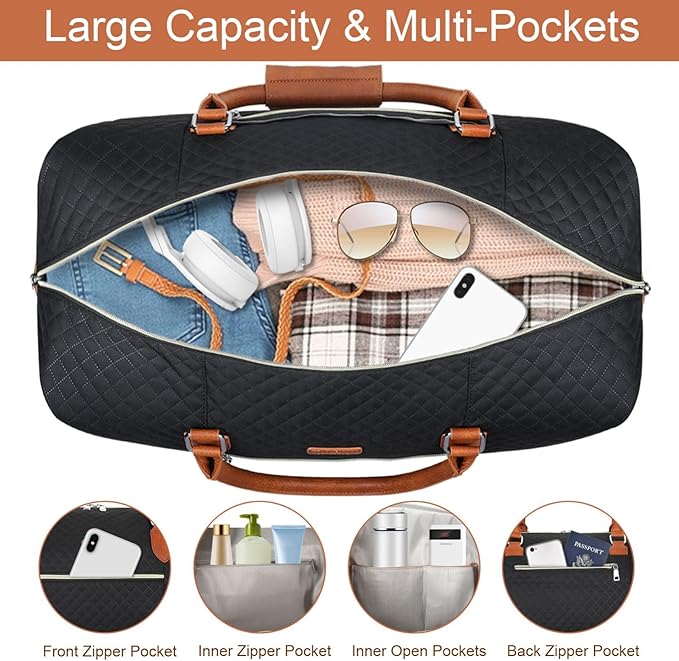 ITIEZY Weekender Overnight Bag for Women - Large Travel Duffel Bag with Shoe Compartment, Gym Duffel Bag Hospital Bag Carry On Tote Bags for Airplanes with Crossbody Bag Toiletry Bag 3Pcs Set