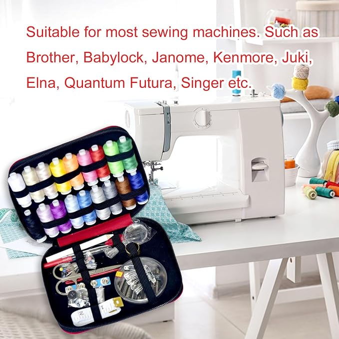 Sewing Kit with Case Portable Sewing Supplies for Home Traveler, Adults, Beginner, Emergency, Contains 18 Sewing Thread, Scissors, Needles, Measure etc,Bright Christmas Red