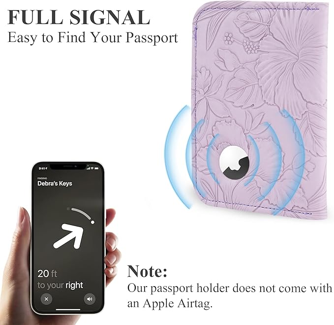lizimandu Passport Holder with Airtag Slot, Airtag Passport Wallet for Men Women, Slim Leather Passport Holder Case Family for Travel Anti-Lost(1-Carved Purple)