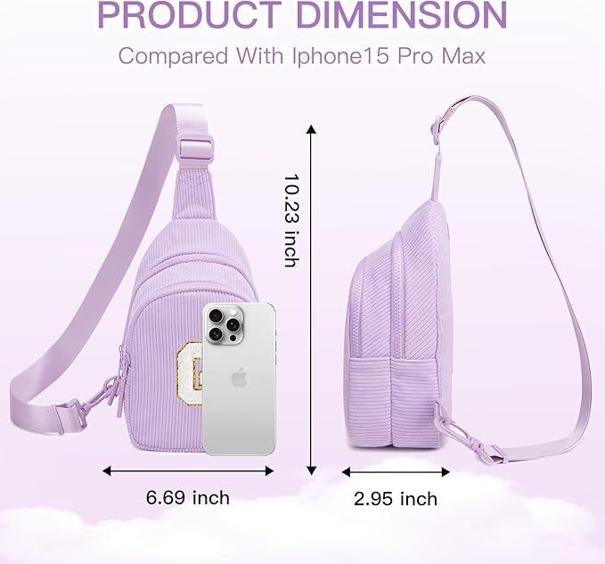 Viverte Small Corduroy Sling Bag Initial Crossbody Bag Fanny Pack for Girls Personalized Birthday Gifts for Teen Girls Gifts