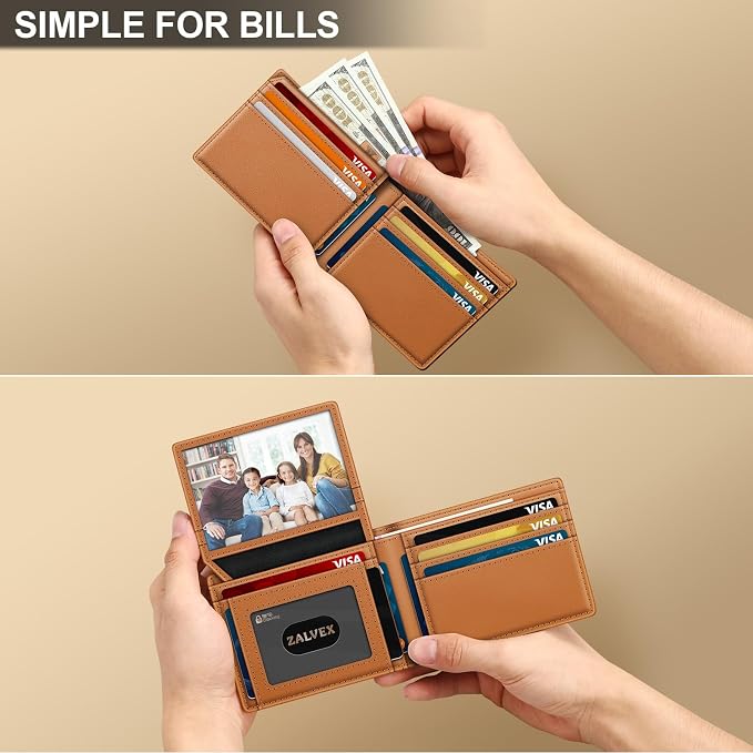 Wallet for Men Slim RFID Blocking Leather Credit Card Holder Wallet for 14 Cards, Bifold Minimalist Thin Wallet with 2 ID Windows & Cash Slot, Front Pockt Carteras Para Hombres, Birthday Gifts for Men