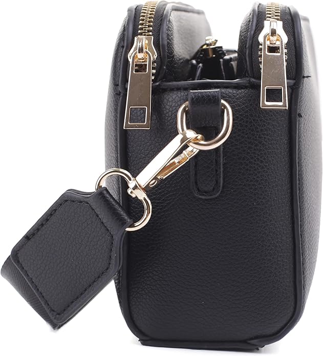 EVVE Crossbody Bags for Women Trendy Triple Zip Small Crossbody Camera Bag Purse with Wide Guitar Strap
