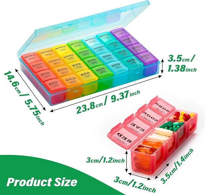 XL Large Weekly Pill Organizer 4 Times a Day, 7-Day Pill Boxes and Organizer AM PM, Big Compartments Pill Case, Monthly Medication Organizer 28 Days Dispenser for Fish Oils