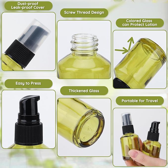 Segbeauty 6pcs 1oz Glass Mini Travel Bottles of 3pcs Small Lotion Containers, 3pcs Perfume Travel Refillable Bottles, 30ml Pump Dispenser Empty Spray Bottle, Oils Liquid Container Bottle Dispenser