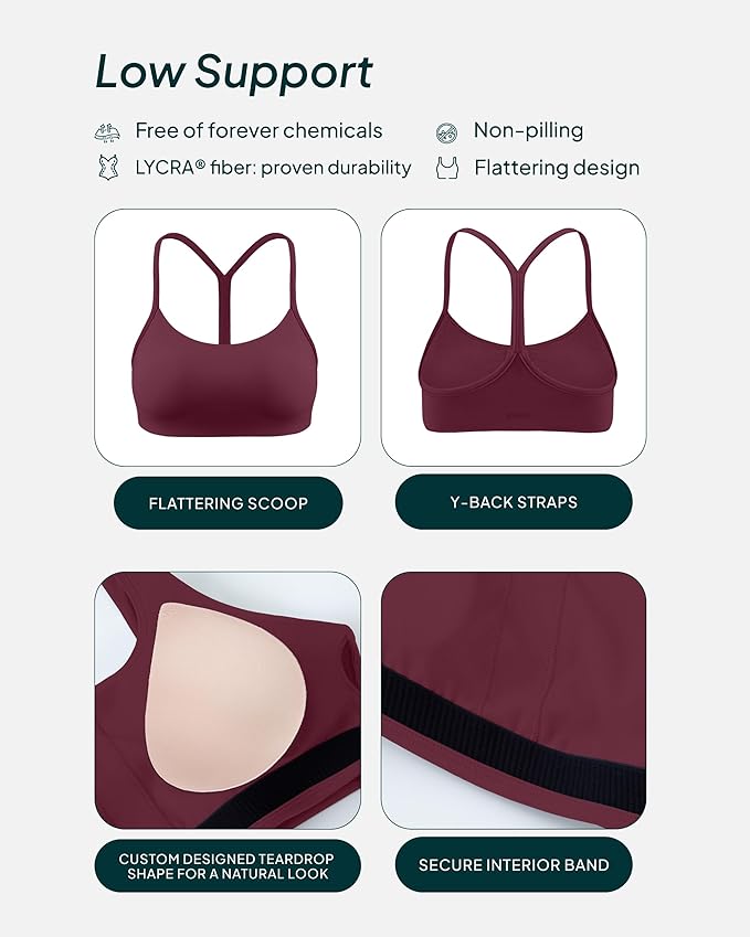 PAVOI ACTIVE Yoga Racerback Bras for Women - Buttery Soft Low Support Scoop Neck Y-Back Thin Strap Sports Bra - FlexFlow