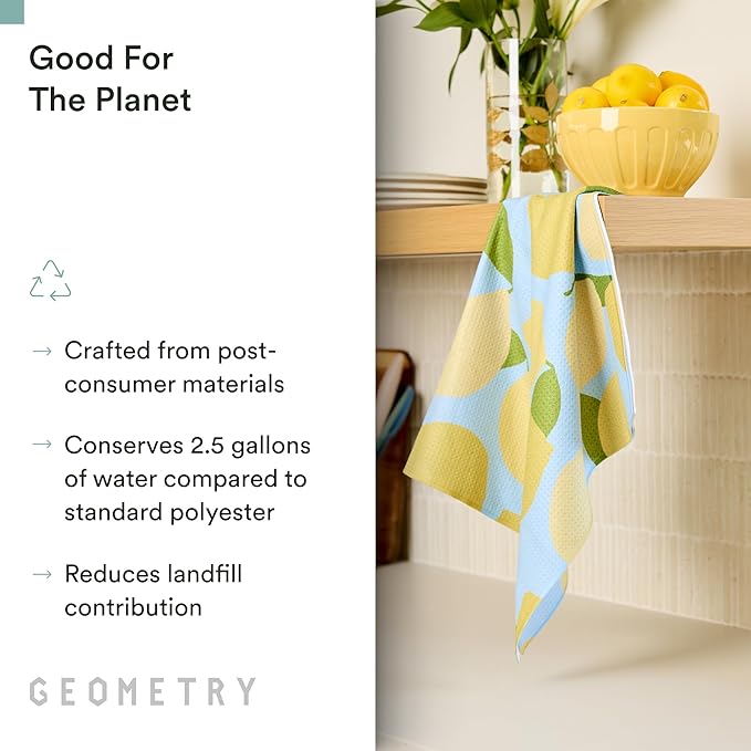 GEOMETRY Spring Kitchen Towels - Quick Dry Microfiber Cloth Spring & Summer Dish Towels for Kitchen Drying - Premium Quick Dry Towel - Lemon Delight, 18" x 30" - 1-Pack
