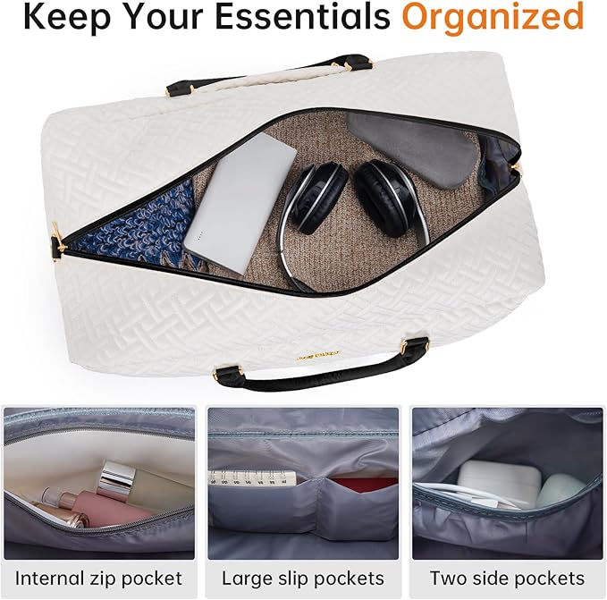 Weekender Bag for Women, 5 Pcs Set Carry on Overnight Bag, 23" Large Travel Duffel Bag with Waterproof Shoe Compartment for Weekend Travel Business Trip