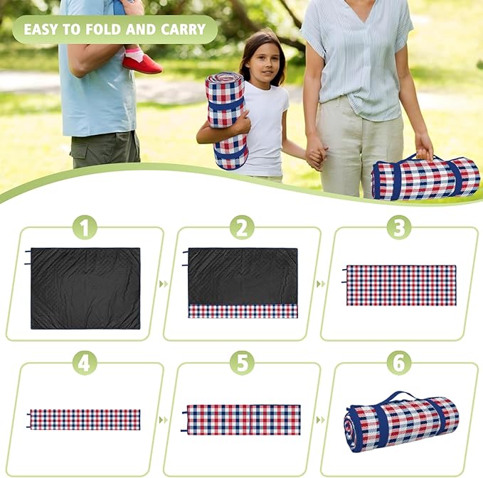 Independence Day Picnic Blankets Waterproof Foldable, Fourth of July Packable Picnic Mat Large Outdoor Blanket for Grass, Sandproof Picnic Accessories for Festival Party Beach Tent Lawn
