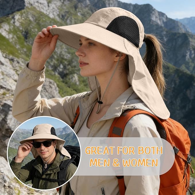 Sun Hat for Men Women with Neck Flap,UPF 50+ UV Protective Hiking Fishing Hats,Wide Brim Sun Hat for Women&Men