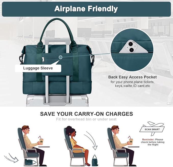 Travel Duffel Bag with Shoes Compartment, Overnight Weekender Bags for Women,Carry on Personal Item Bag