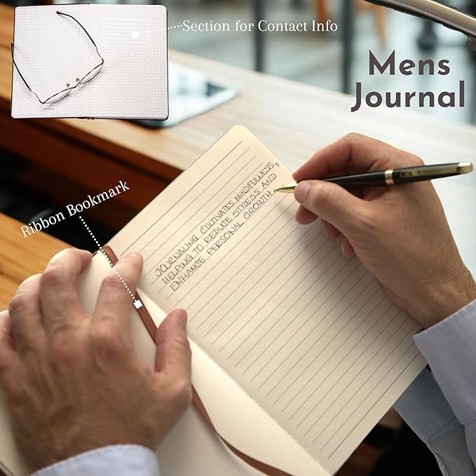 SETTINI® Lined Journal - Classic Journal for Writing Gift Set - Hardcover Vegan Leather, Includes Luxury Pen in a Unique Pen Holder, 192 Pages, A5, Fathers Day Gift, Journal for Men