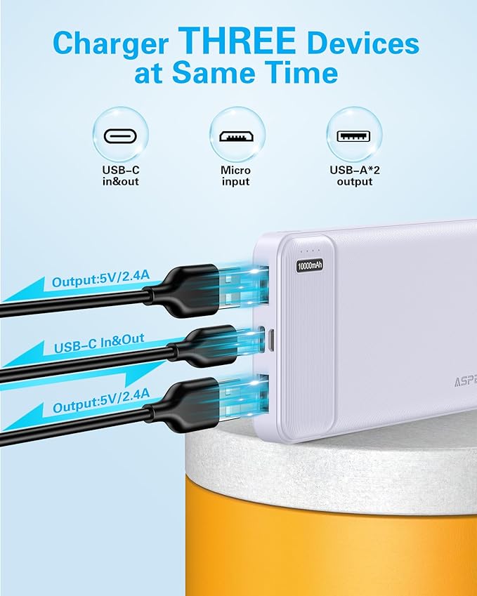 AsperX 10000mAh USB C Output Portable Charger Power Bank Fast Charging, Portable Battery Bank External Battery Pack for iPhone, Samsung, Google LG and Heated Vest