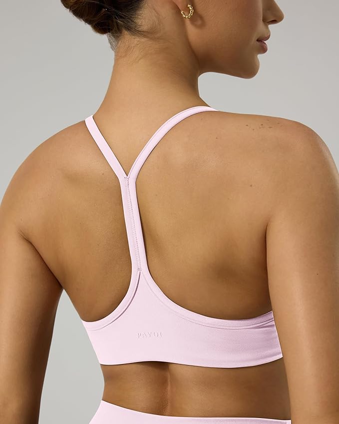 PAVOI ACTIVE Yoga Racerback Bras for Women - Buttery Soft Low Support Scoop Neck Y-Back Thin Strap Sports Bra - FlexFlow