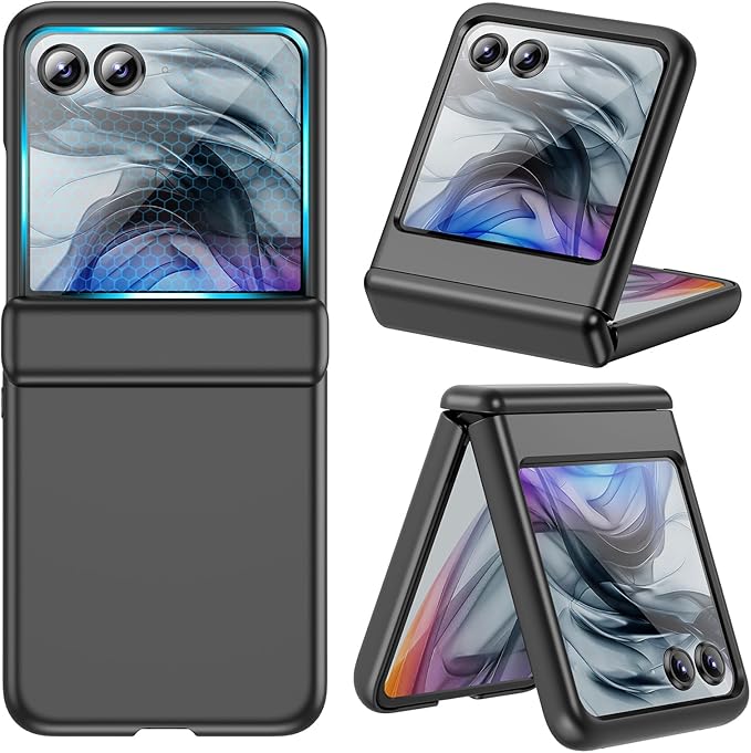 VEGO for Motorola Razr 2024/2025/2026 Case with Built-in Screen Protector[Hinge Protection][Anti-Scratch][Not Fit Razr Plus] Full Body Drop Protection Case for Moto Razr 2024/2025/2026-Spray Black