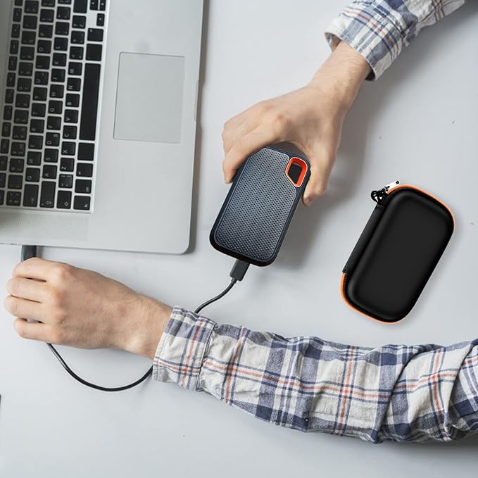 SSD Case for SanDisk Extreme Portable SSD & Extreme PRO, Hard Shell Protective Storage Bag with Carabiner, Fits 1TB 2TB 4TB 8TB External Solid State Drive for Business Travel(Orange)