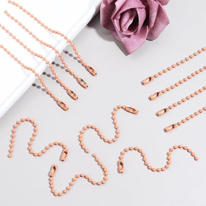 Lemonkey 100Pcs Ball Beads Chains Bulk,Orange Keychains Rings Metal Chains,4 Inch Dog Tag Metal Small Chains with Connectors for Hanging Decoration