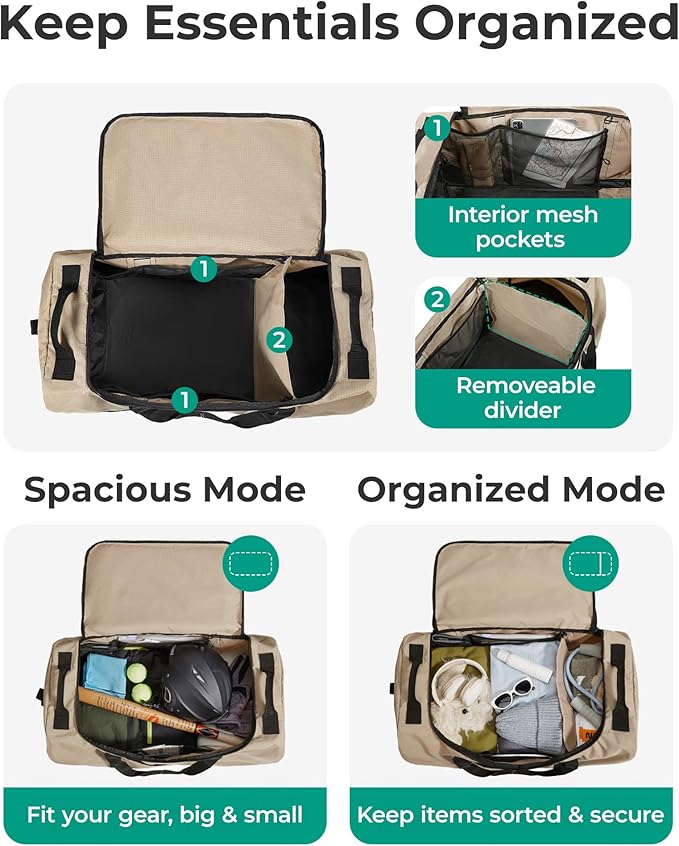 BAGSMART 83L Foldable Travel Bag, Large Duffle Bag for Travel, Weekender Duffel Luggage Bag for Sport College Camping, Water Resistant, Brown