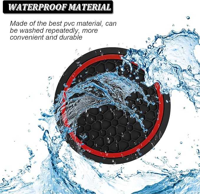 Mandark 4PCS Car Cup Holder Coasters, 2.75 Inch Non-Slip Insert Water Bottle Holder Pads, Dustproof Automotive Interior Accessories Mat, Universal for Vehicles, Trucks, RVs and More（Black/Red）