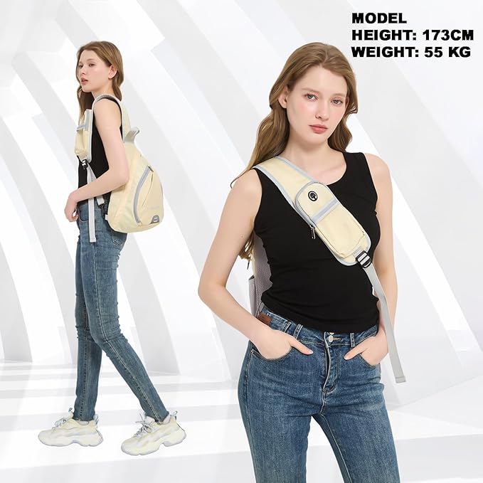 Seektop Anti Theft Crossbody Bag for Women RFID Blocking Waterproof Sling Backpack Lightweight 400D Nylon Small Chest Pack Shoulder Bag for Travel Hiking Commuting Men Beige