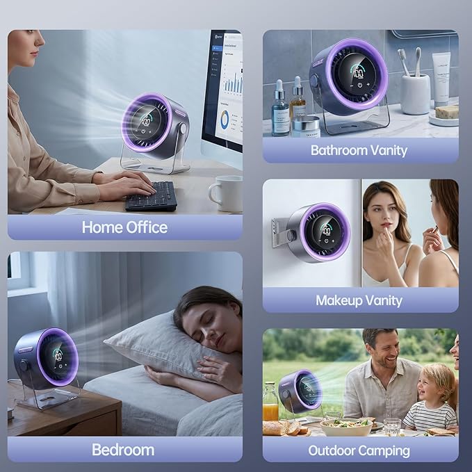 USB Desk Fan for Bedroom: 100 Speeds Digital Display Quiet Portable Fan with Turbo Airflow, 120° Rotating Small Rechargeable Battery Desktop & Wall-Mounted Fans for Bedroom Home Office