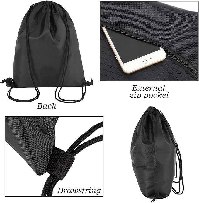 Drawstring Backpack Bag, Waterproof Draw String Back Sack with Zip Pocket, Gym Drawstring Bags Swim Bag for Men Women