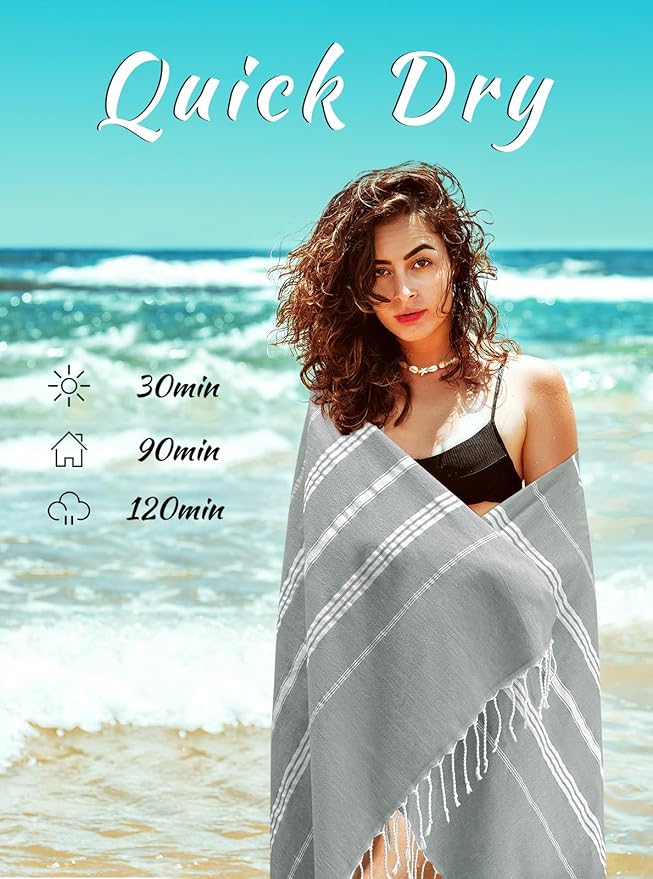 cabanana Turkish Beach Towel Oversized - 40"x70" Quick Dry Sand Free Thin Beach Towels for Adults,Extra Large Cotton Lightweigh Travel Towel for Beach Accessories (New Grey)