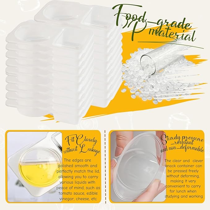 Snack Containers - Reusable 2 Compartment Condiment Containers with Lids for Take Out Sauce, Portion Control, Candies, Cookies (WHITE)