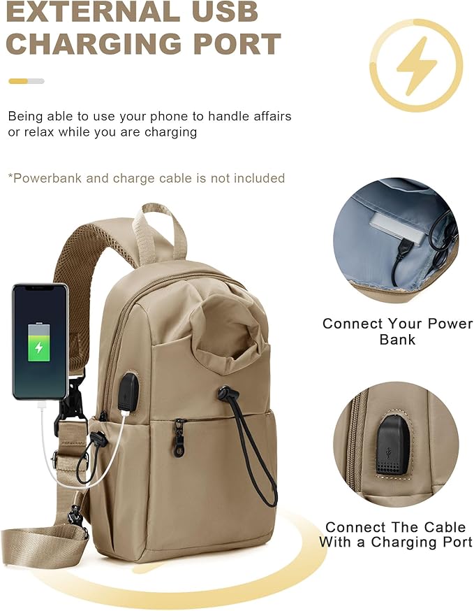 SEAFEW Sling Backpack bag for Men Khaki, Tactical BackpackSmall One Strap Daypack, Mini Anti-Theft Cross Body Motorcycle Chest Bags, Satchel Bag for Casual Travel Hiking Outdoor Sports Gym