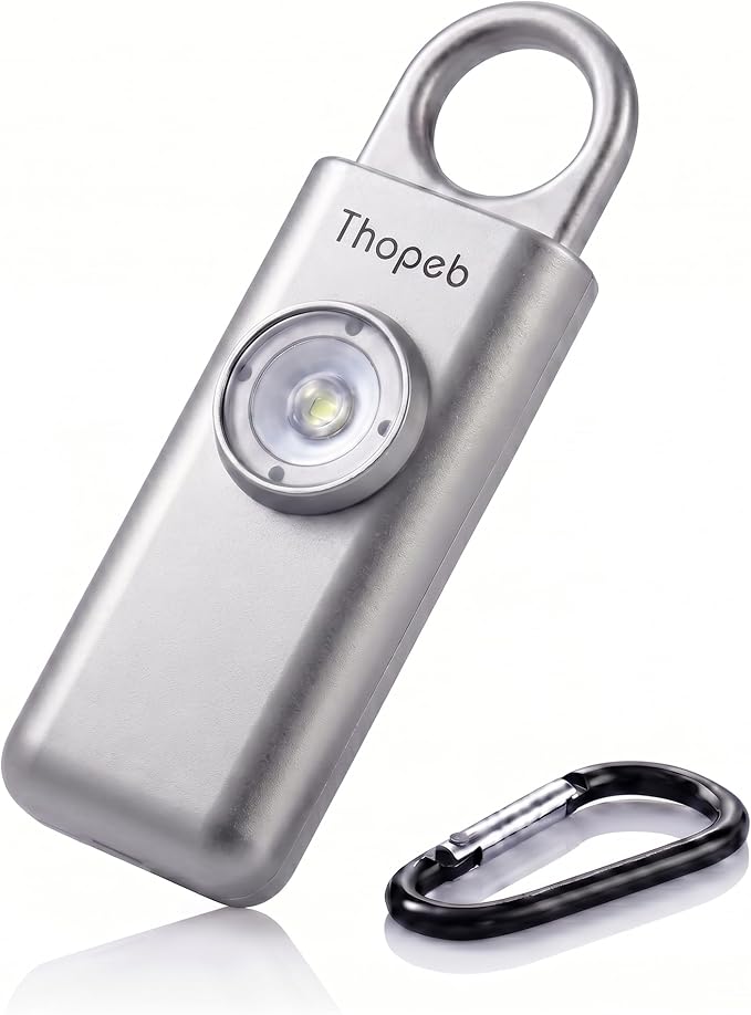 Thopeb–The Original Personal Safety Alarm for Women Self Defense – Elders & Kids Self Defense Keychain Siren – 135dB Loud Siren Bird Sound – Cute Key Chains Protection (Metallic Silver)
