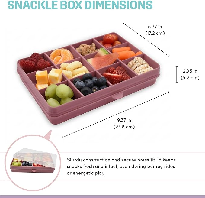 melii Snackle Box |12-Compartment Snack Container with Removable Dividers, BPA-Free Food Storage for Travel, School & On-the-Go Snacks, Kids & Family Organizer (Berry)