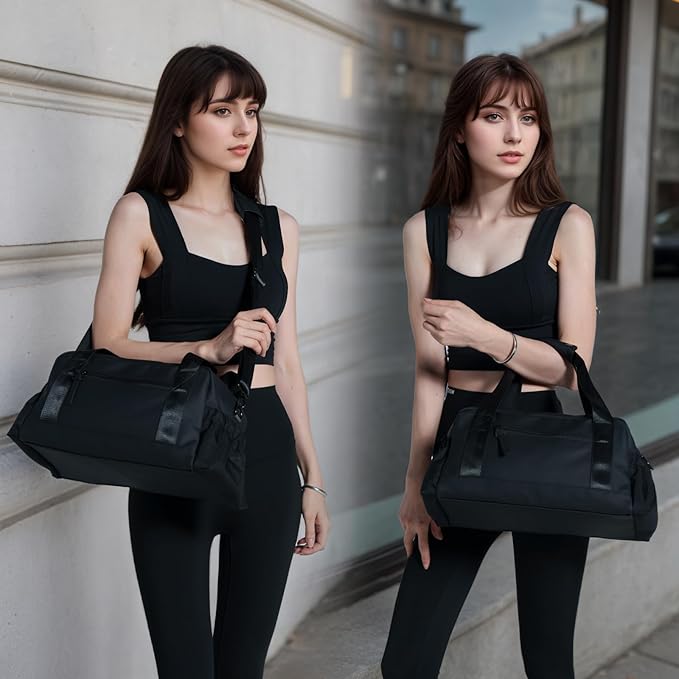 Bucosd Small Gym Bag for Women, Mini Crossbody Gym Duffle Bag with Wet Compartment, Carry on Gym Tote Bag for Workout Dance Sport Travel (Medium-Black)