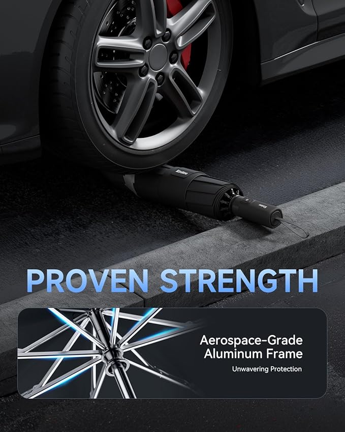 Windproof Travel Umbrella for Rain, Withstand 85MPH Winds, 52 Inch Automatic Reverse Fold Umbrellas Easy Auto Open Close, Portable Compact Umbrella Includes Cover Bag, Perfect for Travel, Car, Commute, Women Men, Backpack