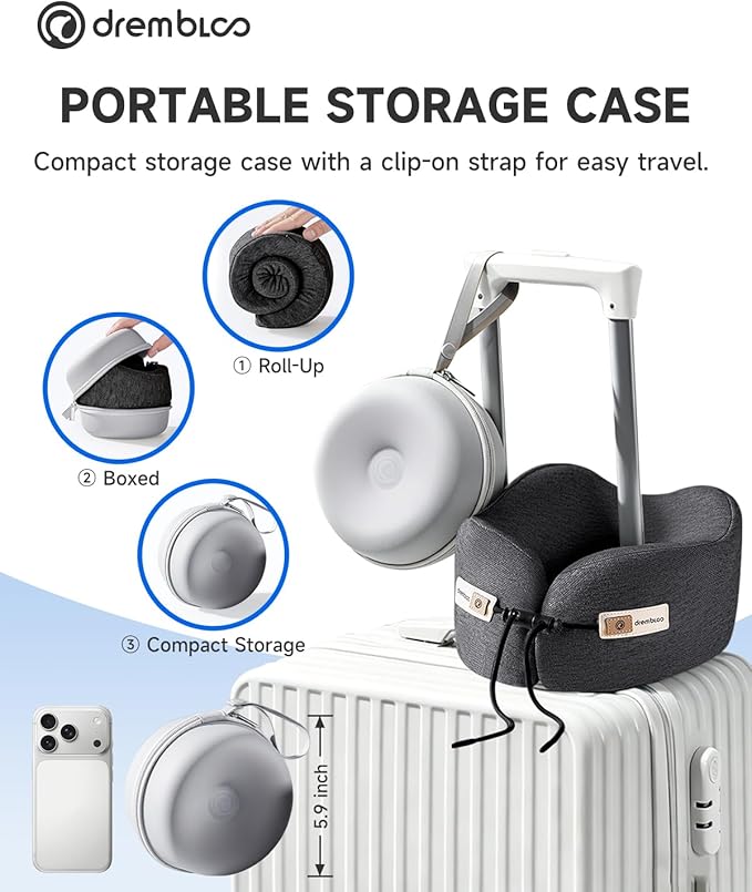 Travel Neck Pillow for Airplane, Premium Memory Foam 360° Ergonomic Support for Sleeping on Long Flights, Compact Portable Sleep Essential with Comfortable Cover for Cars, Office Naps & Home Use