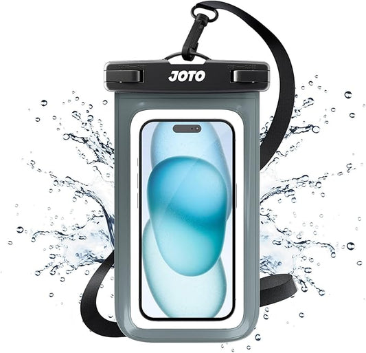 JOTO Up to 7" Universal Waterproof Phone Case for iPhone 17 Air 16 15 14 13 12 11 Plus Pro Max, IPX8 Cellphone Dry Bag XR X SE, Galaxy S23 S22 S21 S20+ S20 S10 Plus Note, Pixel -Grey