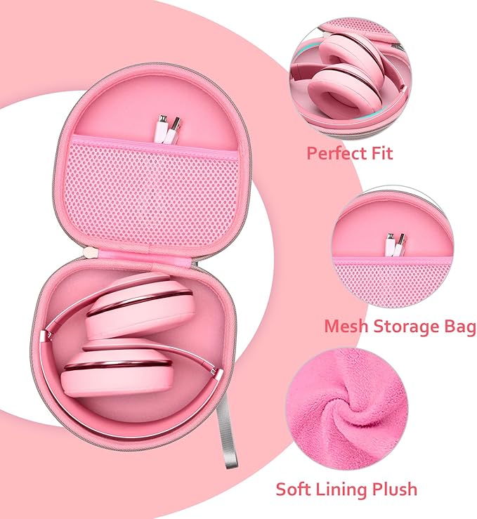 Headphone Headset Case for Beats/JLab/Lorelei X8/JBL/TOZO/BERIBES/Picun/KVIDIO Noise Cancelling Over-Ear Foldable Headphones (Pink)