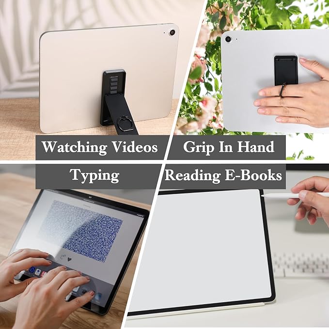 Ptwola Universal Tablet Ring Holder Black Tablet Stand Foldable Multi Angle Tablets Grip Stand Adhesive Tablets Kickstand Attachment Desk Accessories for More Reader PC Laptop