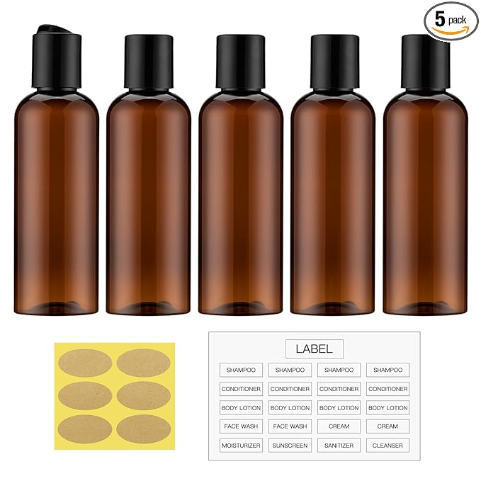 Travel Bottles for Toiletries 3.4 oz - Travel Size Containers for Shampoo Plastic - Small Empty Lotion Squeeze Bottle for Liquid TSA Approved - Leak Proof Mini Conditioner Refillable Amber 100ml