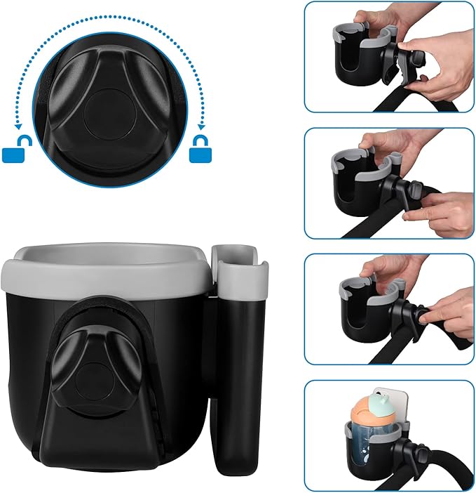 Accmor Stroller Cup Holder with Phone Holder, Bike Cup Holder, Universal Cup Holder for Uppababy Nuna Doona Strollers, 2-in-1 Cup Holder for Walker, Wheelchair, Scooter