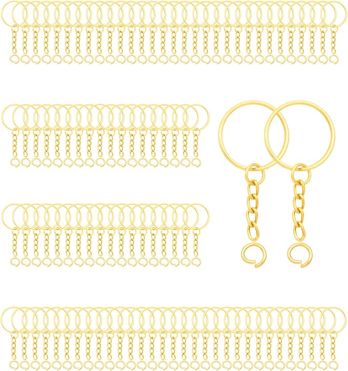 100Sets 1 inch Keychain Rings Golden Split Round Key Ring with Chain and Open Jump Rings for DIY Keychain Making Crafts