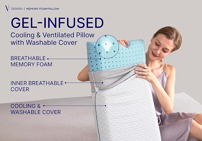 Cooling Gel Memory Foam Pillow - 1-Pack - King Size Bed Pillows For Sleeping - Firm Pillow - Back, Stomach and Side Sleeper Pillow - Shoulder & Back Pain Relief - Washable , Bamboo Viscose Cover