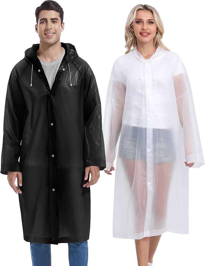 2PCS Rain Ponchos for Adults Reusable Rain Coats for Adults Rain Jackets Raincoats for Men Women