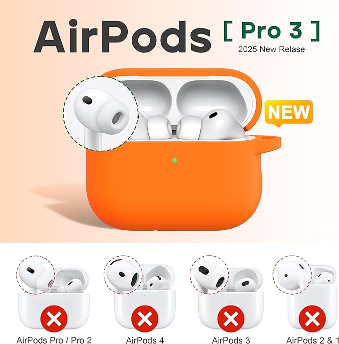 R-fun for AirPods Pro 3 Case (2025), Soft Silicone Protective Case Cover Compatible with Apple AirPods Pro 3rd Generation (USB-C Cable) for Women Men with Cleaning Kit and Keychain, Orange
