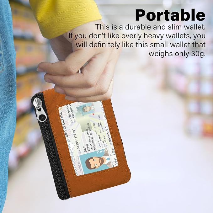 Minimalist RFID Wallet with Lanyard, Multi-functional ID Case with 2 Zipper Pockets and Key Chain for Men and Women, Tactical Badge Pouch Cards Holder, Coin Purse for Travel Sports - Orange&Blue