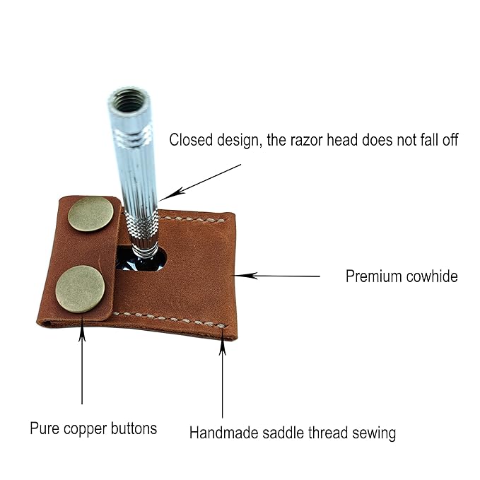 Handmade Leather Safety Razor Cover, Double Edge Head Case, Travel Protection Accessory (Brown)