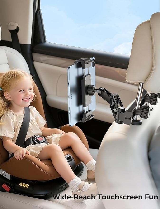 PLDHPRO Tablet Holder for Car Headrest Mount 3-in-1 Adjustable Aluminum Alloy Arm Back Seat Stand Compatible 5.5-14.6'' Devices, Road Trip Essentials for Kids Accessories