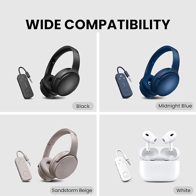 Avantree Relay – Airplane Bluetooth Adapter for AirPods, Bose & Wireless Headphones, Qualcomm Chip, aptX Adaptive & HD Audio Transmitter, 25Hrs Battery, 3.5mm AUX for Flight, Travel & Gym