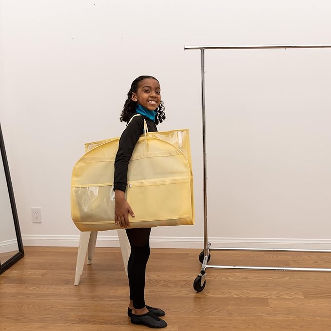 Waterproof Hanging Garment Bag 40 inch Clothes Bag with Gusset, 5 Pockets & Side Zip for Dance Costumes, Sports, Skating, Theatre, Beauty Pageants & More by Kendall Country, Sunshine Yellow