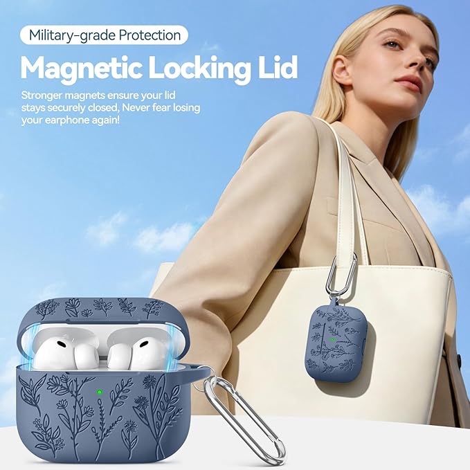 for Airpods Pro 3 Case with Magnetic Lid, Flower Engraved Cases for Apple AirPods Pro 3rd Generation 2025, Soft Silicone Cover for Women Girly with Cleaner & Keychain, Shockproof