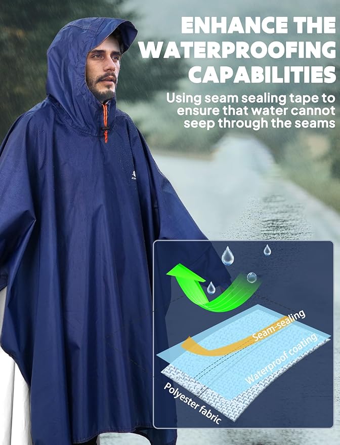 ANYOO Hooded Rain Poncho for Adults Waterproof Lightweight Rain Coat for Men Women Reusable Rain Jacket for Emergency Outdoor